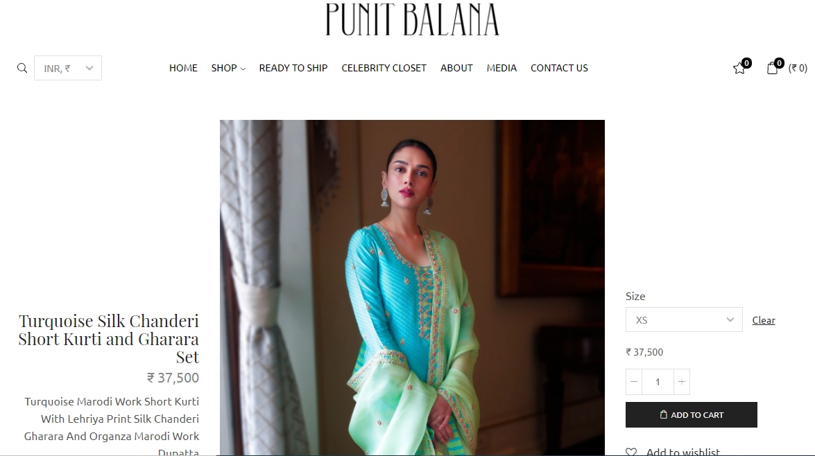 Aditi Rao Hydari's turquoise gharara set from Punit Balana(punitbalana.in)