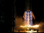 The Long March-2F Y13 rocket, carrying the Shenzhou-13 spacecraft and three astronauts in China's second crewed mission to build its own space station, launches at Jiuquan Satellite Launch Center near Jiuquan, Gansu province, China&nbsp;