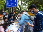 Students at a help desk at the Delhi University (DU) north campus. (Amal KS/HT Photo) Students at a help desk at the Delhi University (DU) north campus. (Amal KS/HT Photo)