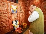 Union home minister Amit Shah pays tribute to VD Savarkar, at the Cellular Jail in Andaman & Nicobar Islands on Friday. (PTI) Union home minister Amit Shah pays tribute to VD Savarkar, at the Cellular Jail in Andaman & Nicobar Islands on Friday. (PTI)