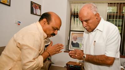 BS Yediyurappa had proposed Basavaraj Bommai’s name as Karnataka chief minister on July 27, a day after he was forced to step down from the top chair before completing his term. (HT Photo) BS Yediyurappa had proposed Basavaraj Bommai’s name as Karnataka chief minister on July 27, a day after he was forced to step down from the top chair before completing his term. (HT Photo)