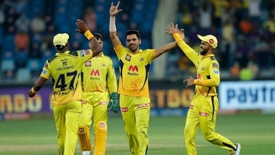 Deepak Chahar celebrates after dismissing Shubman Gill in IPL 2021 final.&nbsp; (IPL)