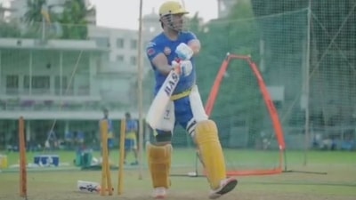 MS Dhoni in CSK nets (Instagram video grab) MS Dhoni in CSK nets (Instagram video grab)