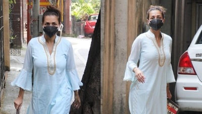 Malaika Arora was seen making her way to a salon. (Varinder Chawla) Malaika Arora was seen making her way to a salon. (Varinder Chawla)