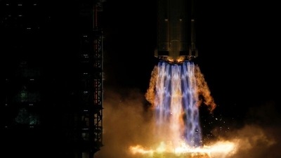 The Long March-2F Y13 rocket, carrying the Shenzhou-13 spacecraft and three astronauts in China's second crewed mission to build its own space station, launches at Jiuquan Satellite Launch Center near Jiuquan, Gansu province, China&nbsp; (REUTERS)