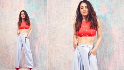 Radhika Madan flaunted her abs as she posed in the cool outfit for the camera. (Instagram/@radhikamadan)