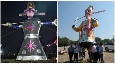 Dussehra marks the last day of the nine-day celebrations of Navratri. Dedicated to the nine forms of goddess Durga, Navratri started on October 7 and ends on October 15. Dussehra is celebrated by burging the effigies of ravana in multiple states of India. (HT Photos/ Ravi Kumar) Dussehra marks the last day of the nine-day celebrations of Navratri. Dedicated to the nine forms of goddess Durga, Navratri started on October 7 and ends on October 15. Dussehra is celebrated by burging the effigies of ravana in multiple states of India. (HT Photos/ Ravi Kumar)