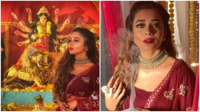 Dussehra 2021: From posing with Durga idol to dhunuchi, Tina Datta did it all (Instagram/@tinadatta) Dussehra 2021: From posing with Durga idol to dhunuchi, Tina Datta did it all (Instagram/@tinadatta)