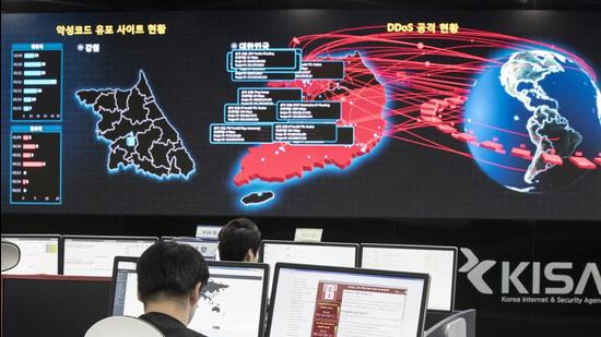 In this May 15, 2017 file photo, employees watch electronic boards monitoring possible ransomware cyberattacks at the Korea Internet and Security Agency in Seoul, South Korea. An India-led summit has identifies ransomware as major global cybersecurity threat. (AP/File)