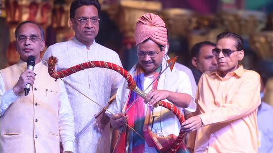Delhi chief minister Arvind Kejriwal during Dussehra celebrations at Red Fort Ramlila ground, on Friday. (Raj K Raj/Hindustan Times)