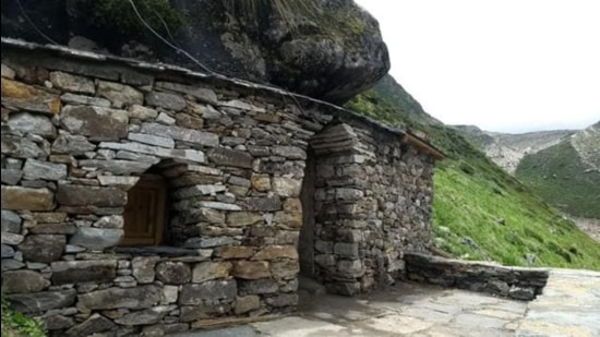 A view of the Rudra meditation cave in Kedarnath. (HT Photo)