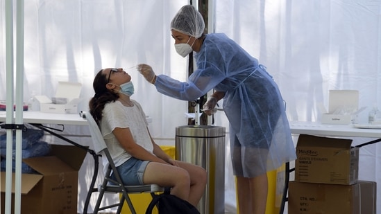 The study also concluded that the Delta variant, which is said to have driven the 2nd wave of the pandemic in India, was 30-70 per cent more transmissible than previous strains of Covid-19 in Delhi. (Representational image)(AFP) The study also concluded that the Delta variant, which is said to have driven the 2nd wave of the pandemic in India, was 30-70 per cent more transmissible than previous strains of Covid-19 in Delhi. (Representational image)(AFP)