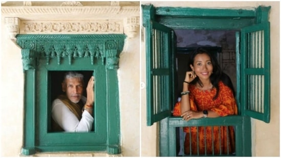 Dussehra 2021: Milind Soman and Ankita Konwar wish fans through ‘little windows’(Instagram/@milindrunning)