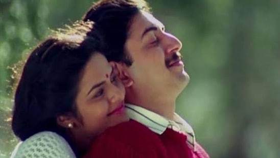 Madhoo and Arvind Swami in Roja.&nbsp;