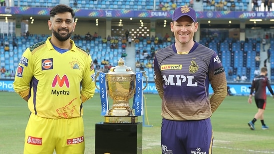 Kolkata Knight Riders captain Eoin Morgan won the toss and elected to bowl against MS Dhoni's Chennai Super Kings in the IPL 2021 final.(BCCI/IPL)