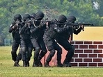 NSG commandos re-enact counterterrorism operations at the 37th Raising Day, in Gurugram on Saturday. (Parveen Kumar/HT) NSG commandos re-enact counterterrorism operations at the 37th Raising Day, in Gurugram on Saturday. (Parveen Kumar/HT)
