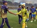 MS Dhoni shakes hands with Kolkata Knight Riders' Tim Southee. (CSK/Twitter) MS Dhoni shakes hands with Kolkata Knight Riders' Tim Southee. (CSK/Twitter)