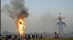 Effigy of demon king Ravan burns during Dussehra celebration at Gandhi Maidan in Patna. (HT PHOTO) Effigy of demon king Ravan burns during Dussehra celebration at Gandhi Maidan in Patna. (HT PHOTO)