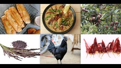 Over 380 items have received Geographical Indications in India. Among the most recent food items are (clockwise from top left) the Silao khaja, Hyderabad haleem, Dahanu Gholvad chikoo, Khola chillies, Jhabua Kadaknath black chicken meat and kalanamak rice from UP’s Purvanchal region. (Shutterstock) Over 380 items have received Geographical Indications in India. Among the most recent food items are (clockwise from top left) the Silao khaja, Hyderabad haleem, Dahanu Gholvad chikoo, Khola chillies, Jhabua Kadaknath black chicken meat and kalanamak rice from UP’s Purvanchal region. (Shutterstock)
