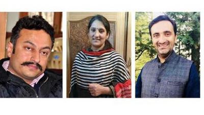 From left to right:Congress’s Rohit Thakur, BJP’s Neelam Saraik and BJP rebel Chetan Bragta, who is fighting as an independent candidate are in a triangular contest in Jubbal Kotkhai. (HT Photo) From left to right:Congress’s Rohit Thakur, BJP’s Neelam Saraik and BJP rebel Chetan Bragta, who is fighting as an independent candidate are in a triangular contest in Jubbal Kotkhai. (HT Photo)