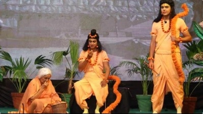 The artiste, Rajendra Singh, 62, who was playing the role of King Dasrath, collapsed on stage and died. (HT File Photo)