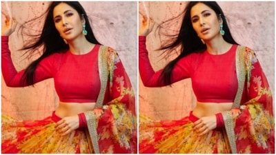 The actor posed for the photoshoot. She teamed a long-sleeved red blouse with a floral printed silk flowy skirt. (Instagram/@katrinakaif) The actor posed for the photoshoot. She teamed a long-sleeved red blouse with a floral printed silk flowy skirt. (Instagram/@katrinakaif)