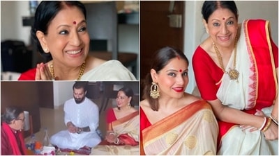 Bipasha Basu looked drop-dead gorgeous as she posed with her mother Mamta Basu on Vijayadashami. (Instagram/@bipashabasu) Bipasha Basu looked drop-dead gorgeous as she posed with her mother Mamta Basu on Vijayadashami. (Instagram/@bipashabasu)