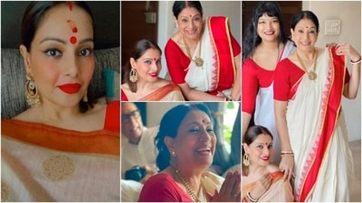 Garad Saree, also known as Lal-Par saree, is a traditional red and off-white saree worn by married Bengali women on special occasions like Durga Puja. On the occasion of Vijayadashami, Bengali beauty Bipasha Basu and her mother Mamta Basu twinned in Garad sarees. (Instagram/@bipashabasu) Garad Saree, also known as Lal-Par saree, is a traditional red and off-white saree worn by married Bengali women on special occasions like Durga Puja. On the occasion of Vijayadashami, Bengali beauty Bipasha Basu and her mother Mamta Basu twinned in Garad sarees. (Instagram/@bipashabasu)