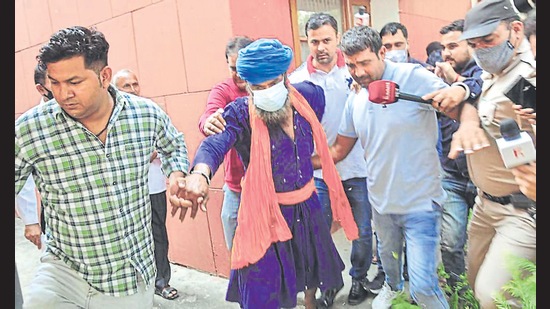 Nihang Sikh Sarabjeet Singh, who had surrendered before the police on Friday taking responsibility for Kundli lynching, was produced before a local court in Sonepat on Saturday and sent to seven-day police custody.