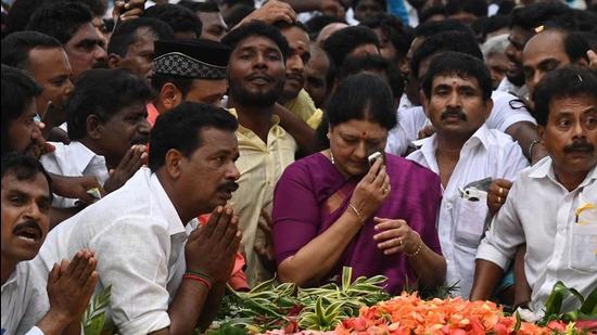 Former AIADMK leader V K Sasikala during her visit to Jayalalithaa memorial in Chennai on Saturday. (AFP) Former AIADMK leader V K Sasikala during her visit to Jayalalithaa memorial in Chennai on Saturday. (AFP)