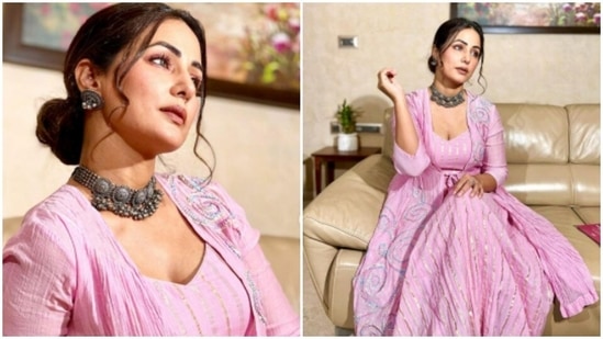 Hina Khan is an absolute fashionista. With every attire, Hina manages to put fashion police on immediate alert. Be it a traditional attire or a casual Western one, the actor never stops setting fashion standards higher. On Saturday, she did it again.(Instagram/@realhinakhan)