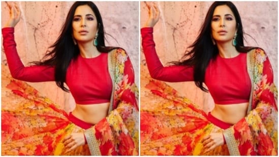 Katrina played muse to fashion designer Sabyasachi Mukherjee and chose a stunning lehenga from his wardrobe.(Instagram/@katrinakaif)