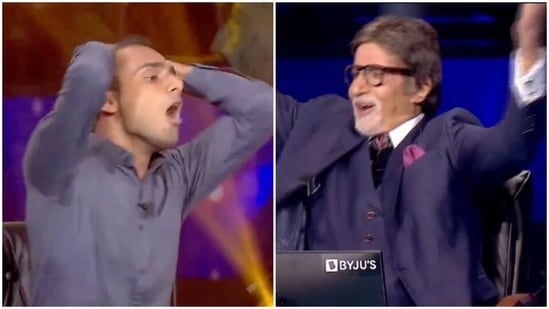 Amitabh Bachchan breaks the good news to the new crorepati.