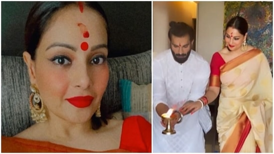 With bold winged eyes and red lips, Bipasha Basu flaunted her glowy and blushed cheeks.(Instagram/@bipashabasu)