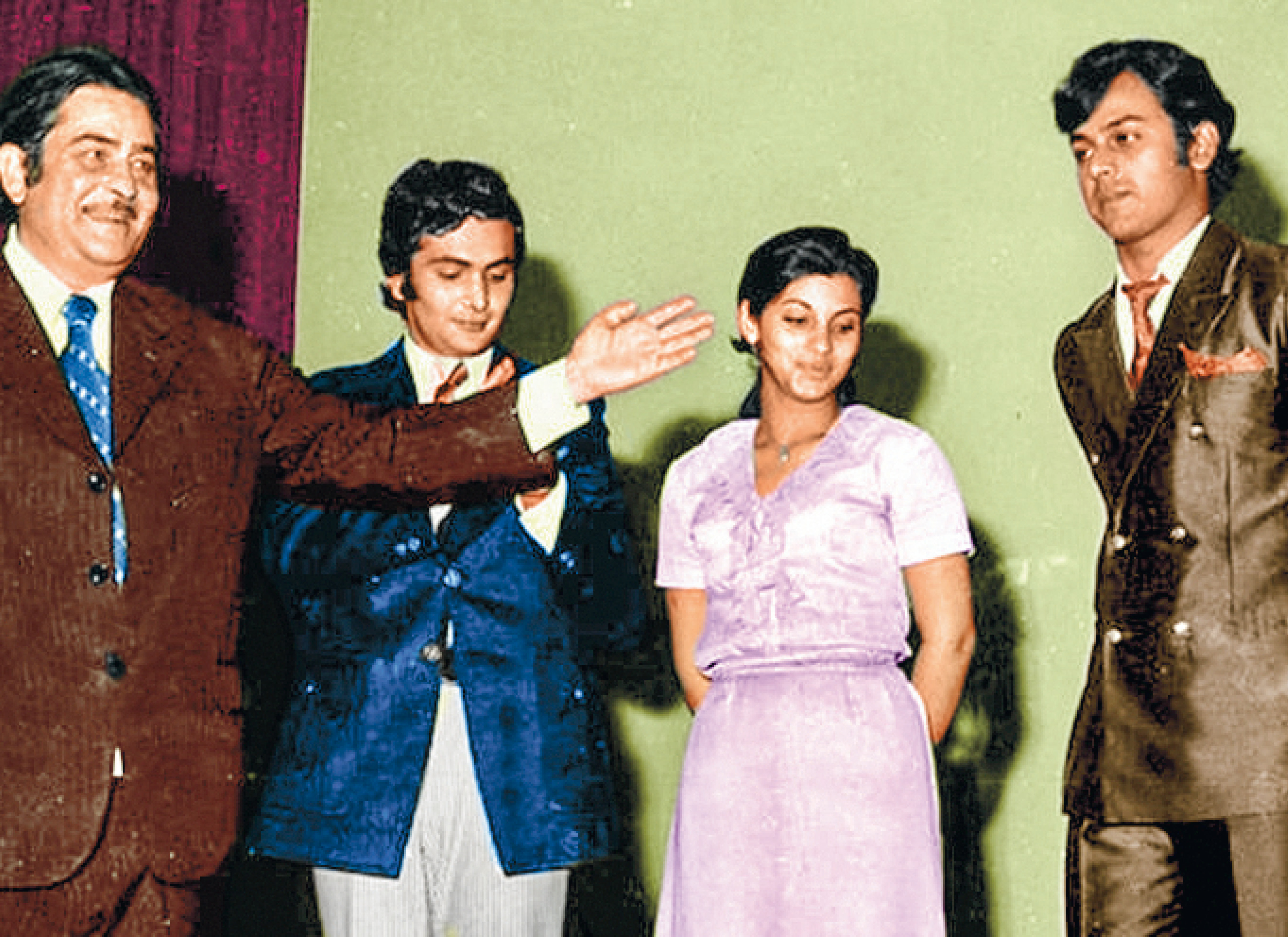 Raj Kapoor with Shailendra (extreme right), Rishi Kapoor and Dimple Kapadia Raj Kapoor with Shailendra (extreme right), Rishi Kapoor and Dimple Kapadia