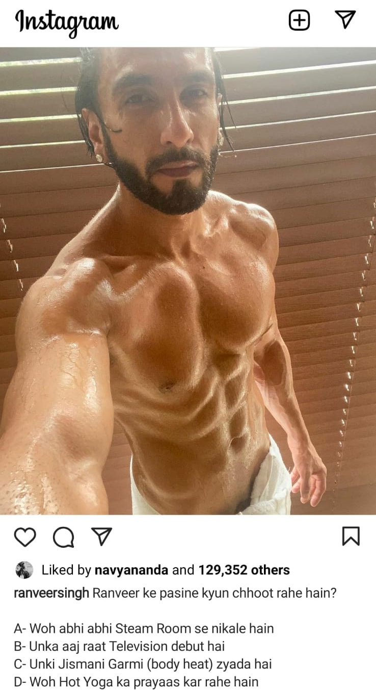 Ranveer Singh shares hot selfies and blames it on Instagram