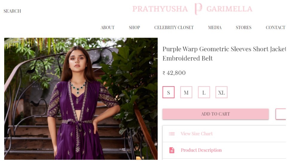 The dress adorned by Shamita in the picture is priced at ₹42,800 in the designer’s official website(https://www.prathyushagarimella.com/home)