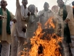 A day before the rail roko, Samyukta Kisan Morcha farmers protested against the Lakhimpur Kheri violence at Gazipur Border on Saturday. (ANI photo) A day before the rail roko, Samyukta Kisan Morcha farmers protested against the Lakhimpur Kheri violence at Gazipur Border on Saturday. (ANI photo)