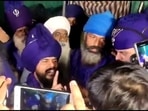A group of Nihangs address the mediapersons shortly before Saravjeet Singh, the first to claim responsibility for lynching of a man at Singhu border, surrendered to the police. A group of Nihangs address the mediapersons shortly before Saravjeet Singh, the first to claim responsibility for lynching of a man at Singhu border, surrendered to the police.