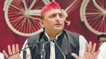 Samajwadi Party chief Akhilesh Yadav at a press conference in Lucknow on Sunday. (PTI Photo)