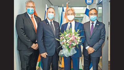 :nion External Affairs Minister S Jaishankar is greeted by the officials on his arrival in Israel. (PTI) :nion External Affairs Minister S Jaishankar is greeted by the officials on his arrival in Israel. (PTI)