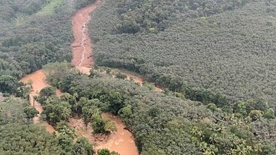 A bird's eye view of a flood-affected area, in Kottayam on October 17. (ANI ) A bird's eye view of a flood-affected area, in Kottayam on October 17. (ANI )