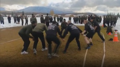 US soldiers trying out the Indian sport of Kabaddi.&nbsp; (Screengrab from video posted by ANI)