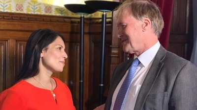 File photo of UK home secretary Priti Patel with MP David Amess, who was stabbed to death on Friday (twitter.com/pritipatel)