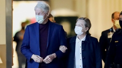Hillary Clinton has been with Bill Clinton at the hospital and accompanied him as he left Sunday (REUTERS)