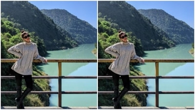 Against the picturesque backdrop of the hills and the river, Diana can be seen teaming her winter look with a pair of black trousers and knee-length boots. (Instagram/@dianapenty) Against the picturesque backdrop of the hills and the river, Diana can be seen teaming her winter look with a pair of black trousers and knee-length boots. (Instagram/@dianapenty)