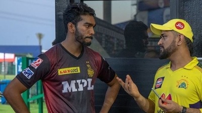 Venkatesh Iyer with MS Dhoni. (File)