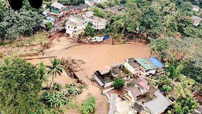 A bird's eye view of a landslide affected area, at Koottickal, in Kottayam on Sunday. According to experts, cloudbursts may have triggered flash floods, landslides in Kerala. (ANI)