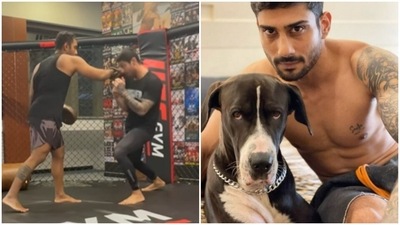 Prateik Babbar’s Boxing fight with fitness coach is not for the faint-hearted (Instagram/_prat) Prateik Babbar’s Boxing fight with fitness coach is not for the faint-hearted (Instagram/_prat)