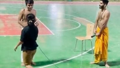 Videograb from the viral Ramleela performance for which AIIMS students' association issued an apology.&nbsp;